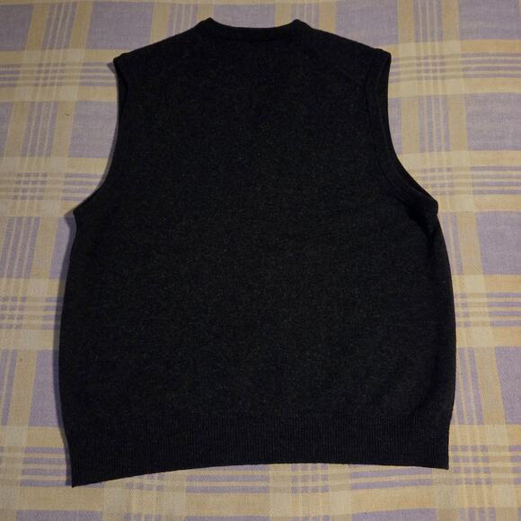 Vintage 90s Lambswool Sweater Vest Mens M Dark Gray Pullover V-Neck Hipster Dad - Picture 5 of 7